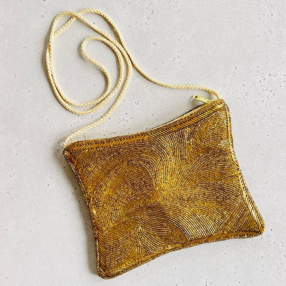 Vintage Magid Small Gold Beaded Shoulder Bag Purse